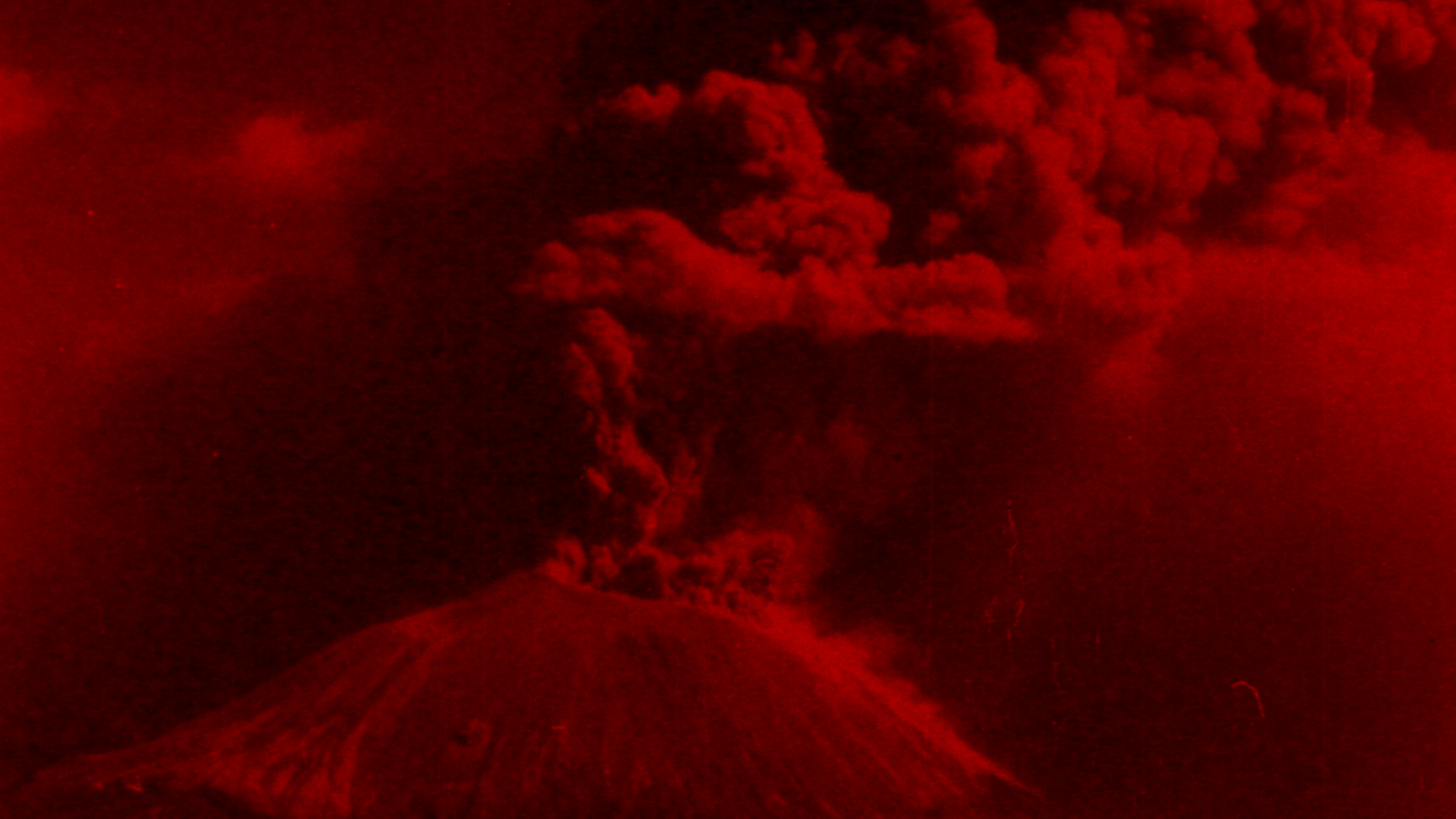 Monochromatic red image of volcano.