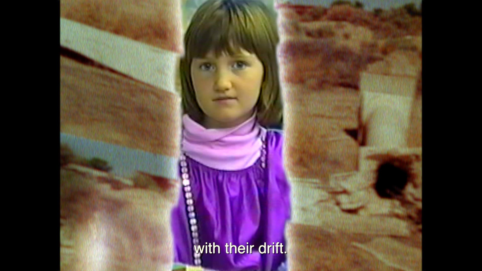 Image of girl with something masking her. The words "with their drift." written at the bottom. 